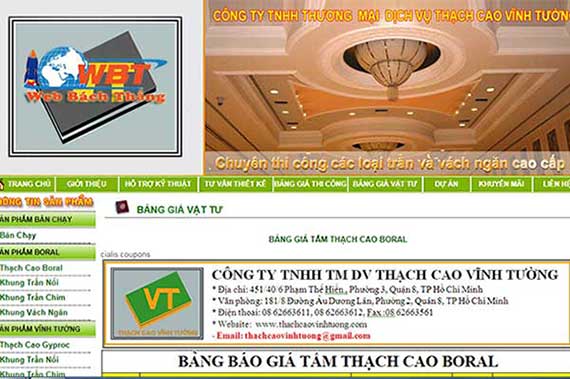 Thiết kế website bán tấm thạch cao