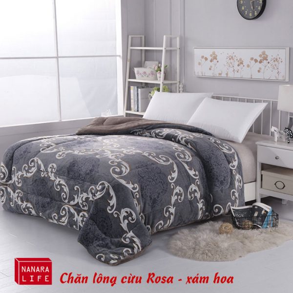 Chăn lông cừu nanara rose ghi xám